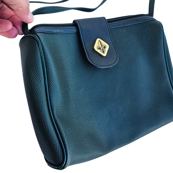 Vintage 1970s 1980s Faux Leather Handbag Purse Crossbody Green Womens - Picture 2 of 9